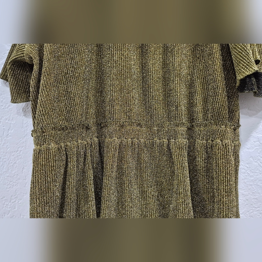Alice Blue Gold Metallic Shimmer Peplum Top - Ruffle Hem - Size 3X Plus - Picture 9 of 11